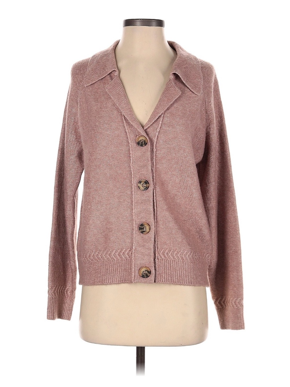 Tahari Dusty Rose Button-Up Collared Cardigan